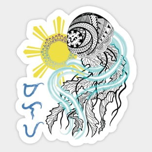 Tribal line Art Jellyfish / Baybayin word Malaya (Freely) Sticker